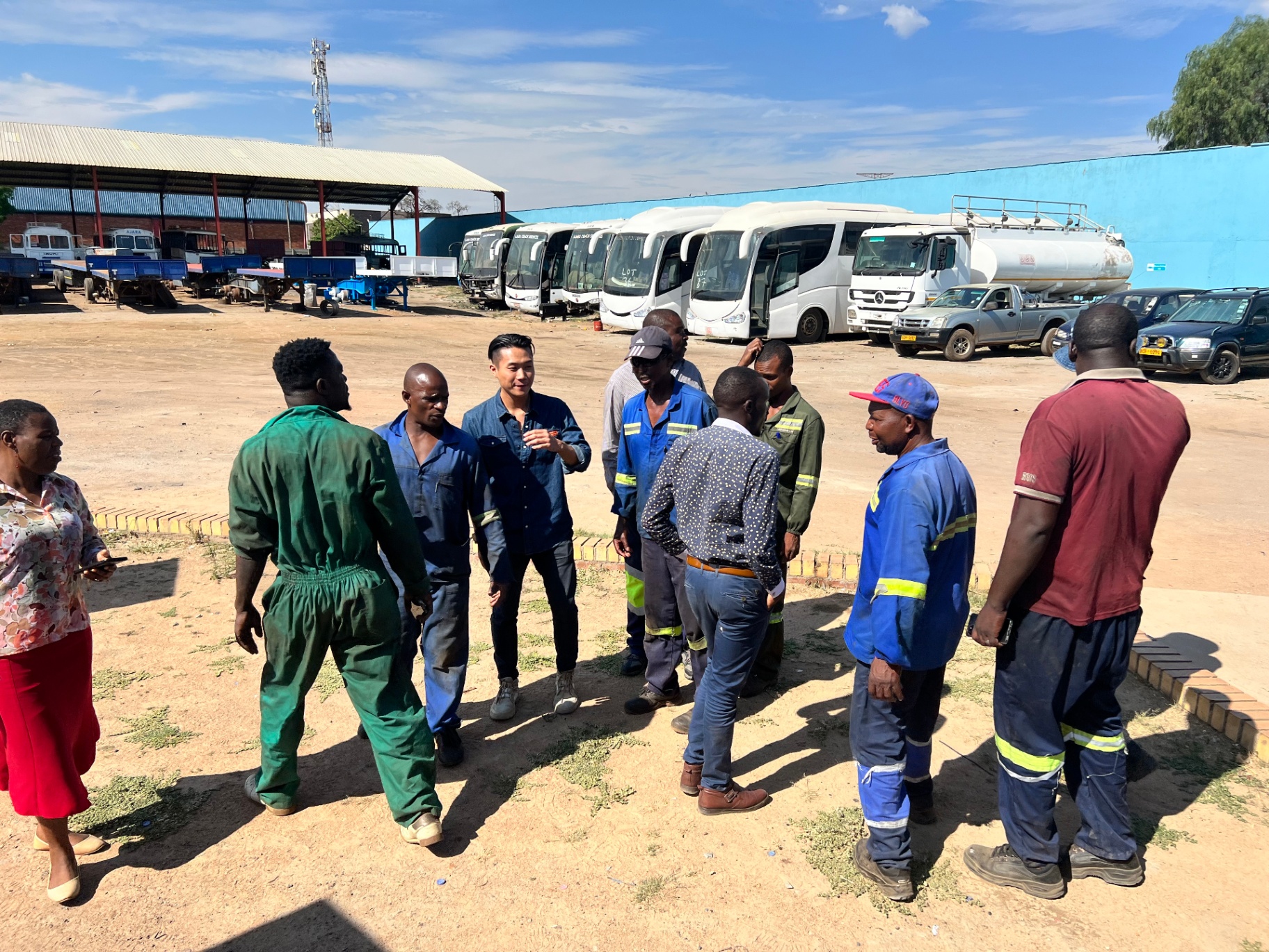 Karl Lee - Ajara Yard Briefing - Briefing the crew at the Ajara trucking yard with the fleet.