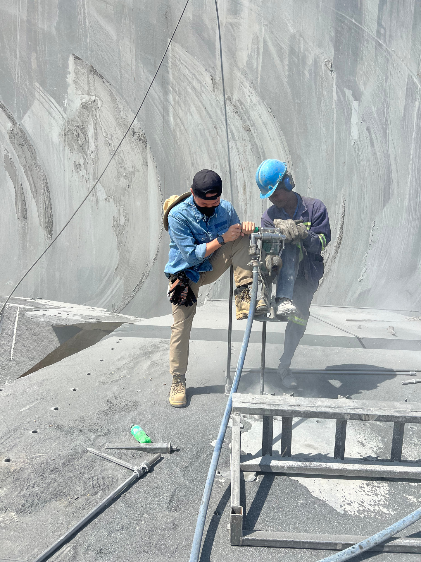 Karl Lee - Quarry Drilling - Working with the crew on precision drilling at the quarry face.